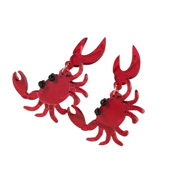 Whimsy_and_Rose Jewelry - Red Acrylic Crab Dangle Earrings